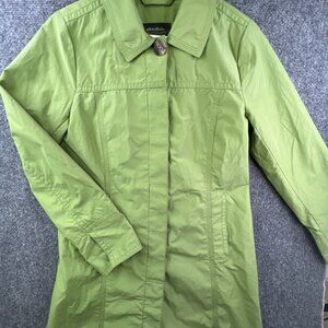 Eddie Bauer Women's Green Jacket Size Small Button Up Cotton Nylon Long Ladies